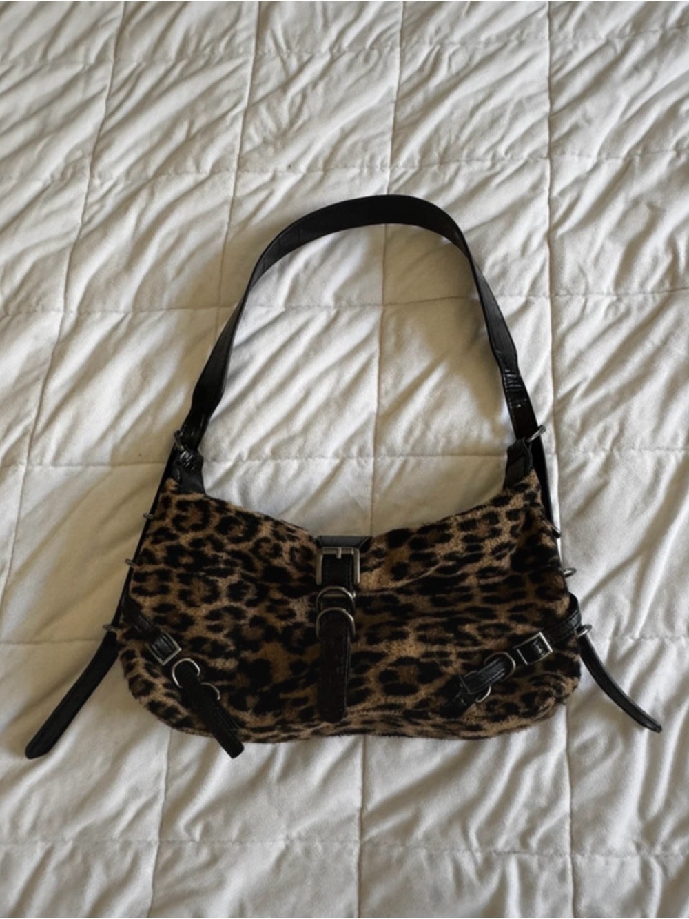 Urban Outfitters Leopard Print Shoulder Bag with Black Trim